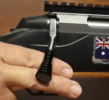 Waters Rifleman BOLT KNOB WOUND HALF-WAY OUT. Offers lots of leverage and increased cycle speed.
