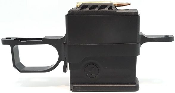 Waters Riflemant Howa Floorplate bottom metal trigger guard with an original AI 223 10R magazine inserted