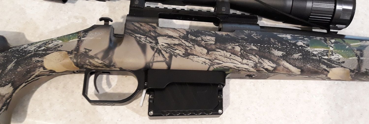 Waters Rifleman Howa 1500 rifle in 223 fitted with the WR drop-in Floorplate with AICS magwell and a WR AICS 223 10R magazine inserted no inletting required